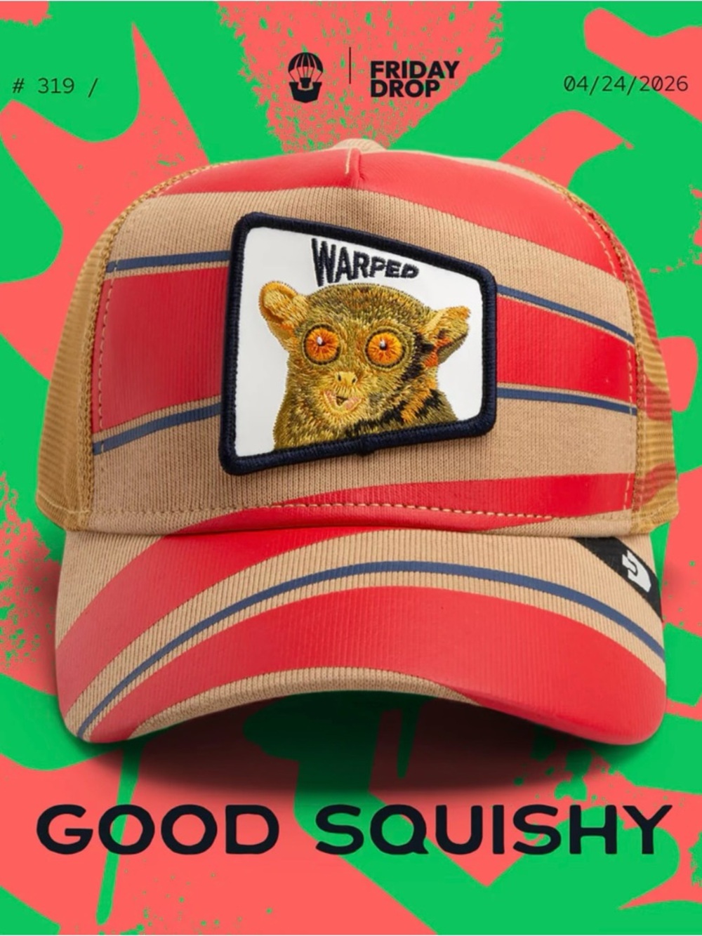 Goorin Bros. "GOOD SQUISHY, WARPED" Trucker Hat. Tan Mesh SnapBack. NWT.